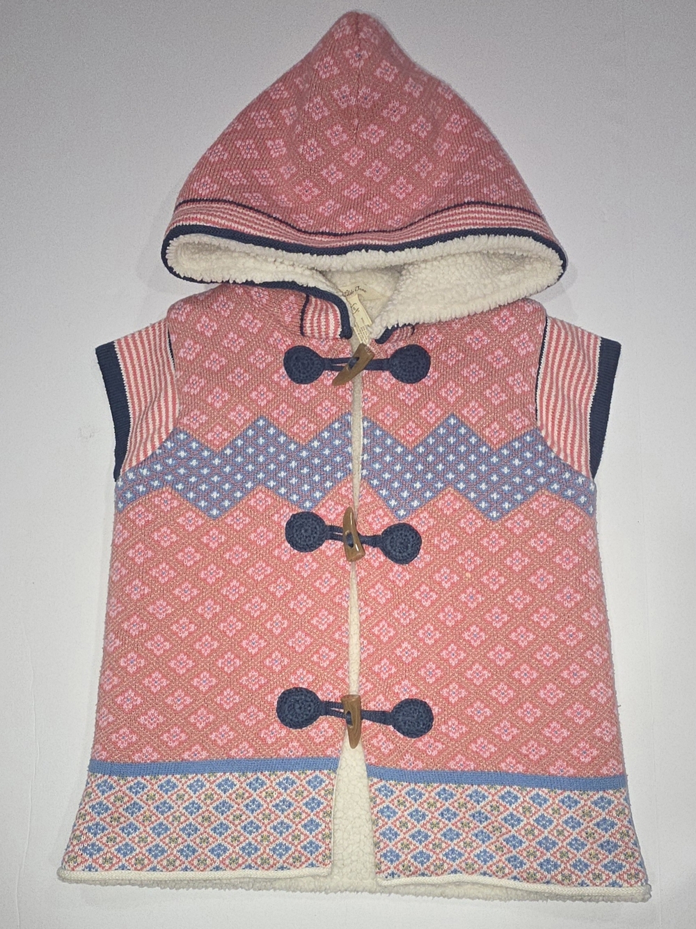 Matilda Jane Pink Hooded Toggle Knit Vest with Blue Trim Size 8 Girls - Picture 2 of 6
